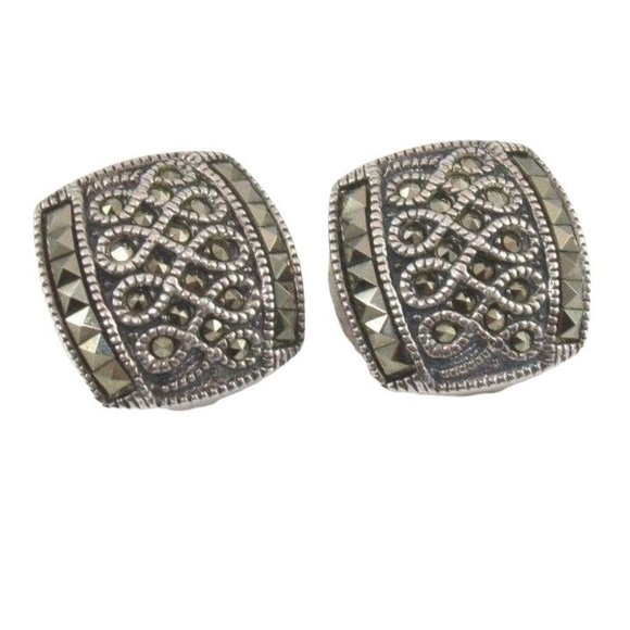 Judith Jack Sterling Silver Infinity Swirl Marcasite Clip On Earrings - Picture 2 of 5